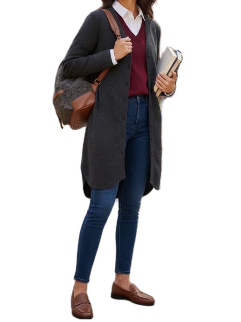 Eileen Fisher Italian Merino Wool Long Line Button Front Sweater Medium Gray